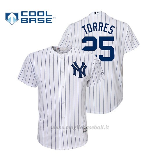 Maglia Baseball Bambino New York Yankees Gleyber Torres Cool Base Official 1ªBianco
